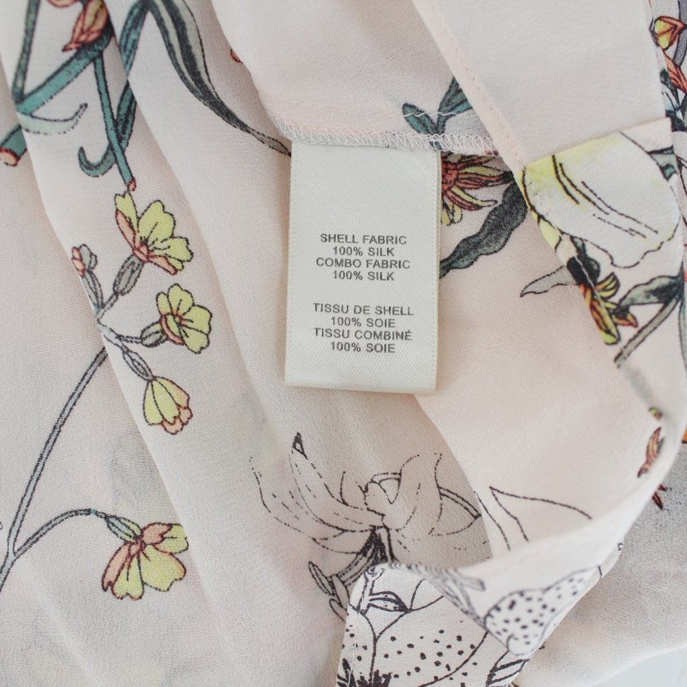 Rebecca Taylor 100%Silk Long Tie Sleeve Meadow Floral Top Pink Combo V-neck 2 - Picture 9 of 15